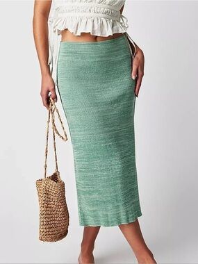 Free People Green Knit Midi Skirt